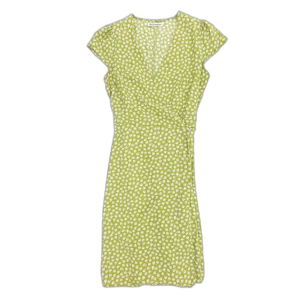 NEW Reformation Zena Mini Wrap Dress Jessie Lime Green Floral Cottagecore Small